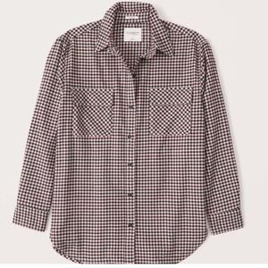 Abercrombie & Fitch Oversized Checkered Shacket Navy/Burgundy